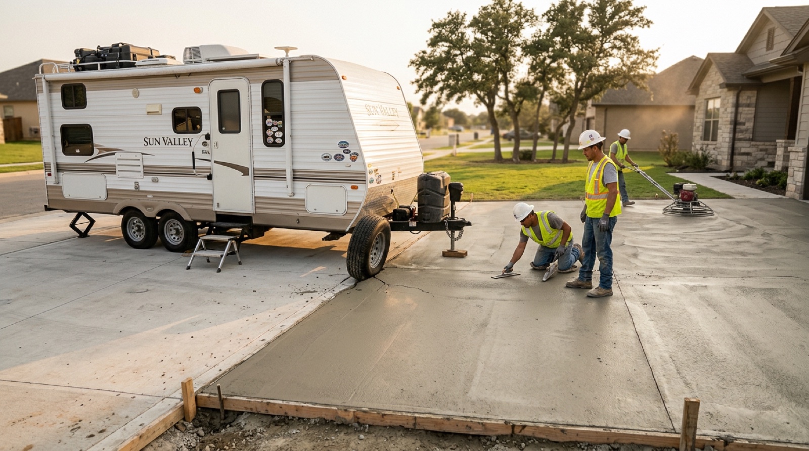 Park Season Is Here What a Loaded Camper Does to Your Driveway